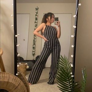 Striped Backless Jumpsuit